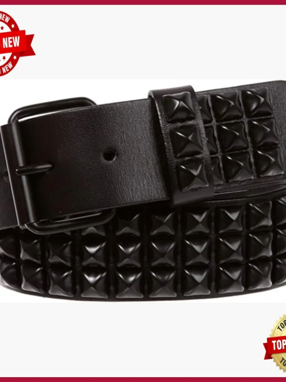 Three Row Studded Leather Belt Interchangeable Buckle 1.75